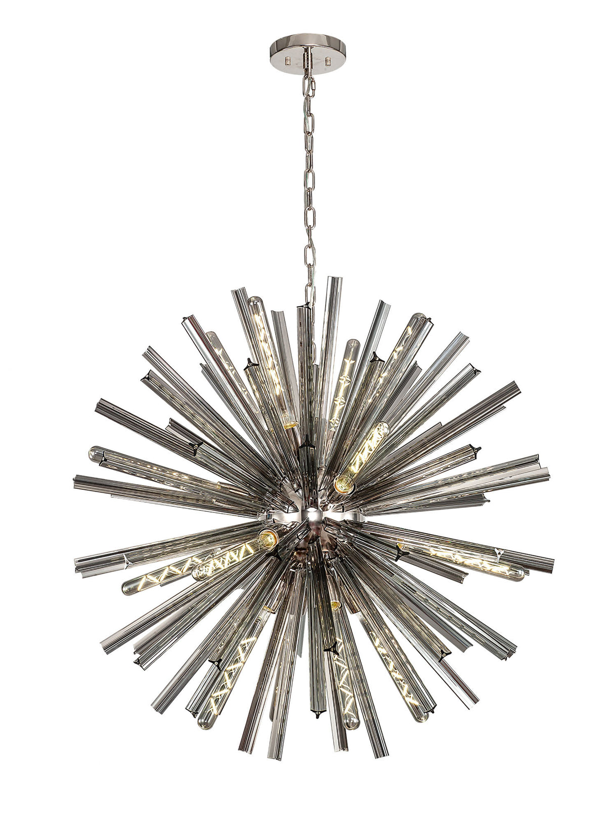 Harris 16 Light E27, Round Pendant Polished Nickel / Smoke Glass