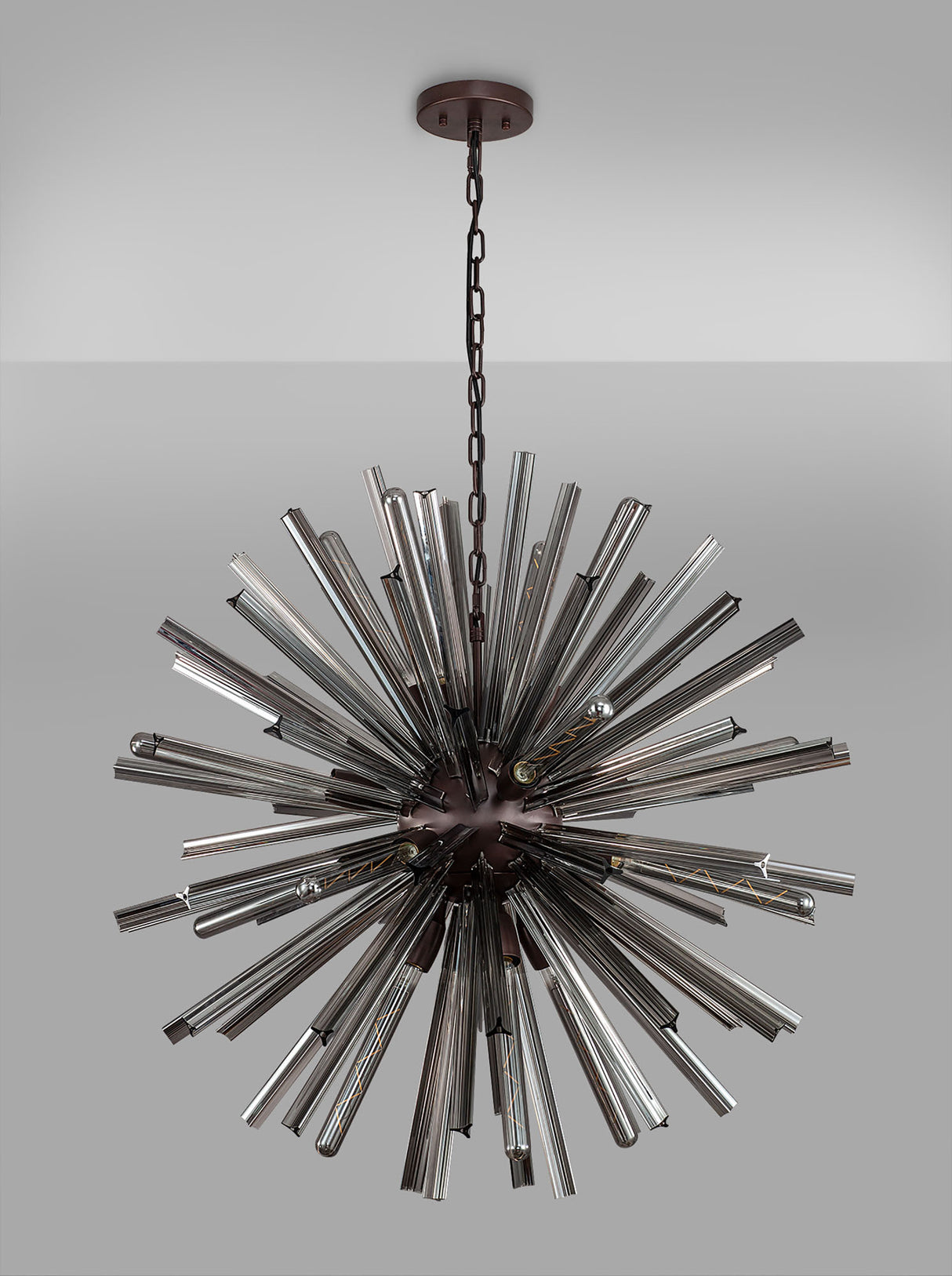 Harris 16 Light E27, Round Pendant Brown Oxide / Smoke Glass