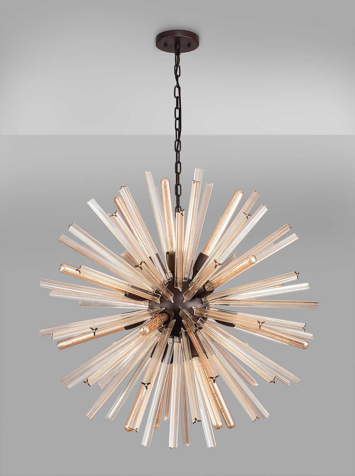 Harris 16 Light E27, Round Pendant Brown Oxide / Champagne Gold Glass