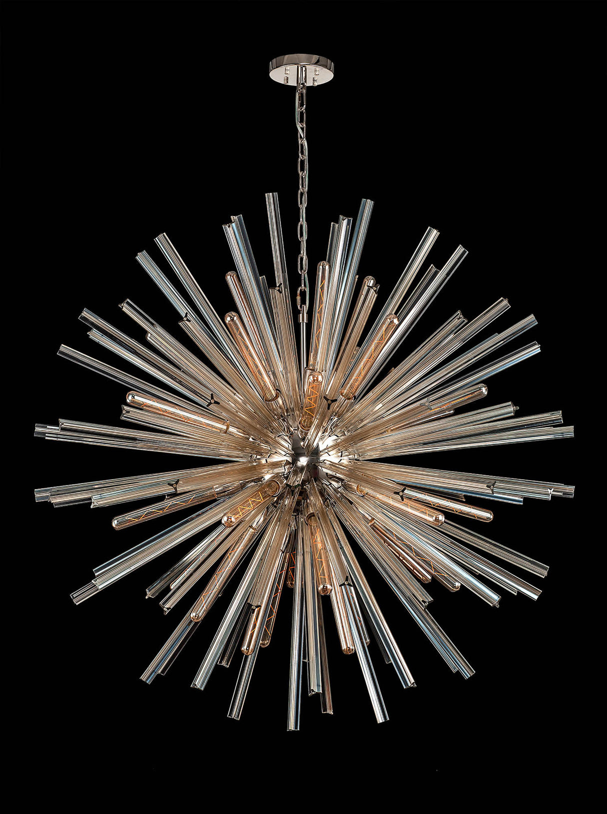 Harris 32 Light E27, Round Pendant Polished Nickel / Champagne Glass, Item Weight: 30kg