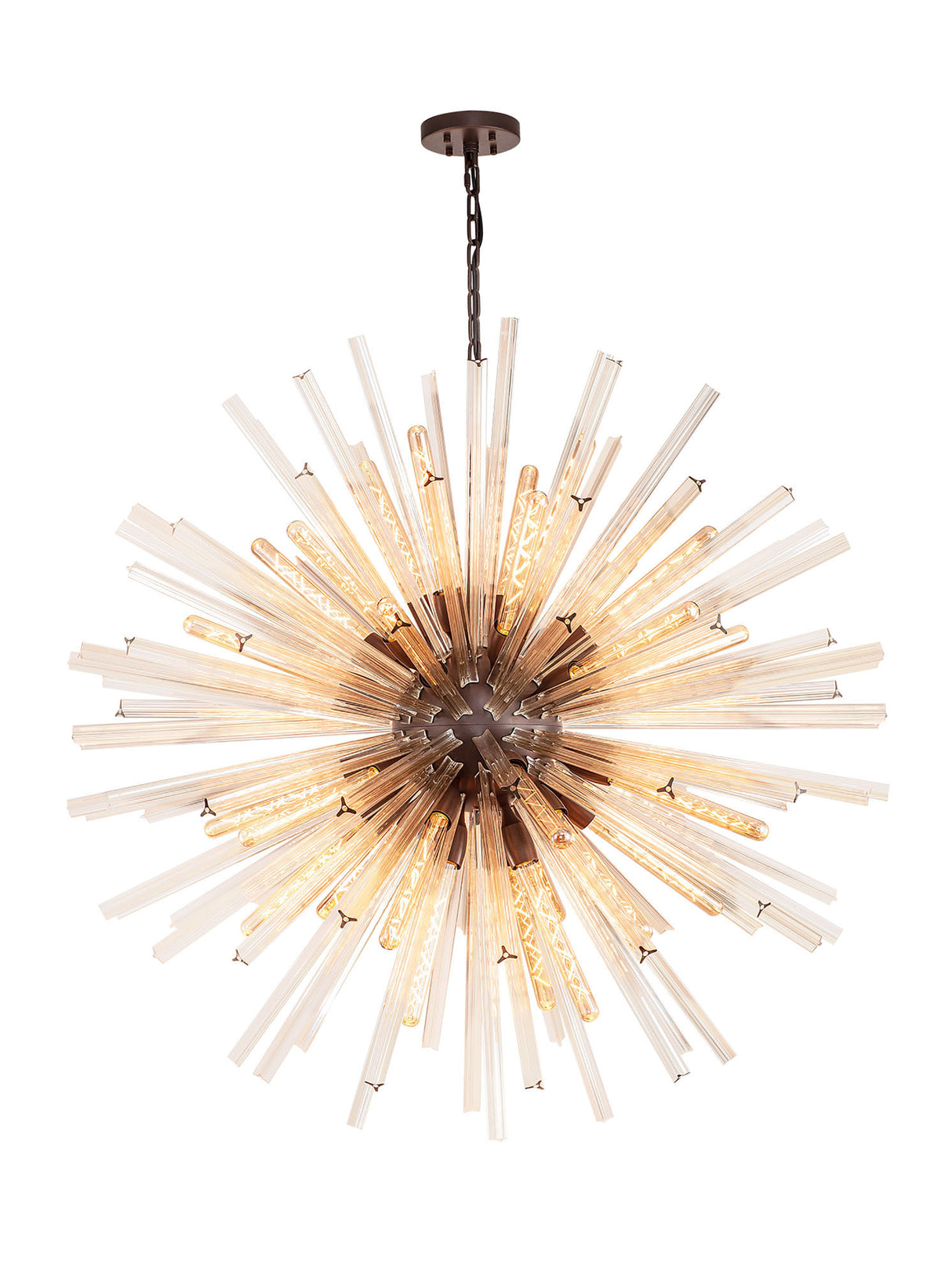 Harris 32 Light E27, Round Pendant Brown Oxide / Champagne Glass, Item Weight: 30kg