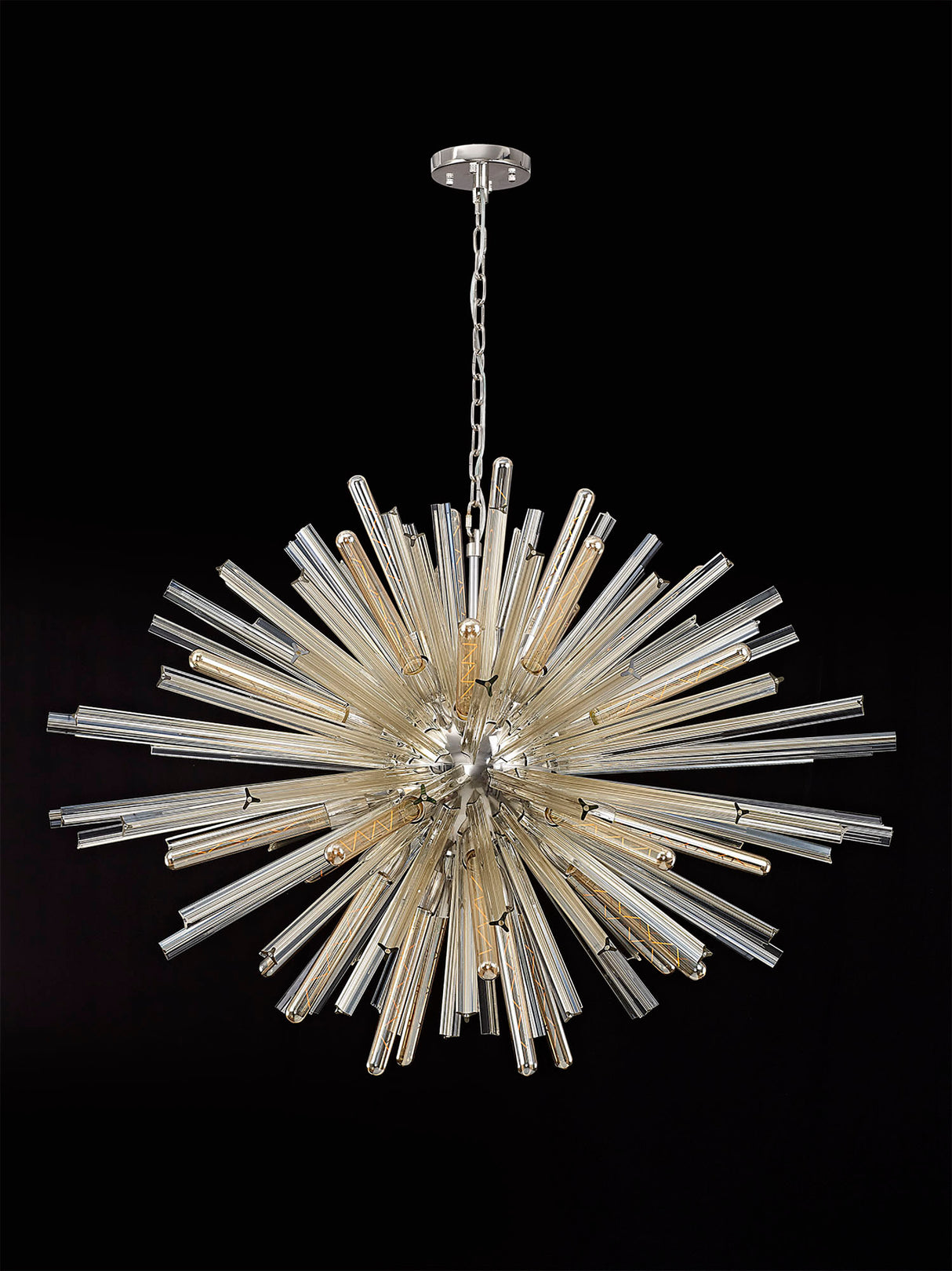 Harris 32 Light E27, Oval Pendant Polished Nickel / Champagne Glass, Item Weight: 25kg