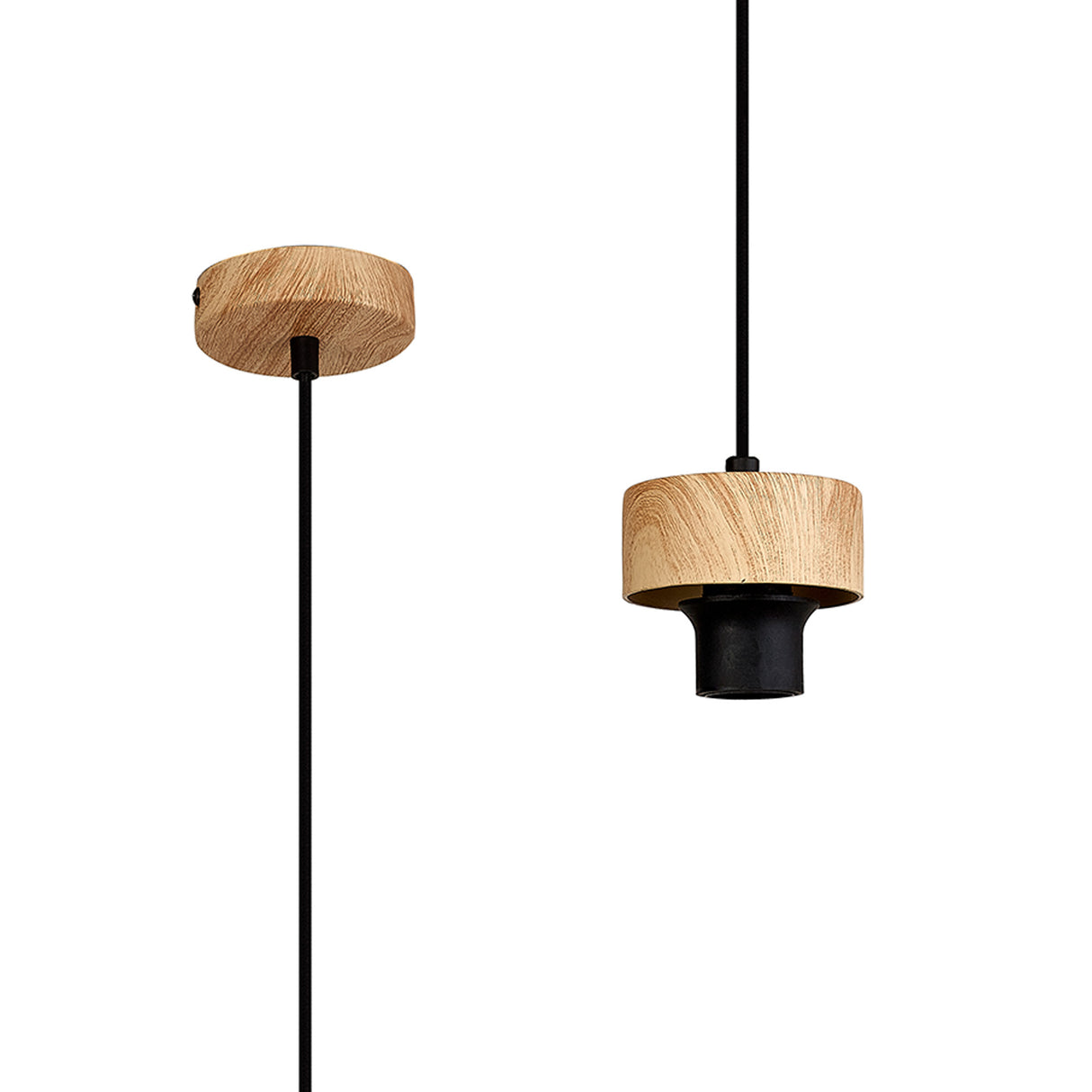 Berry Suspension Kit, 1 x E27, Matt Black / Teak / Black Fabric