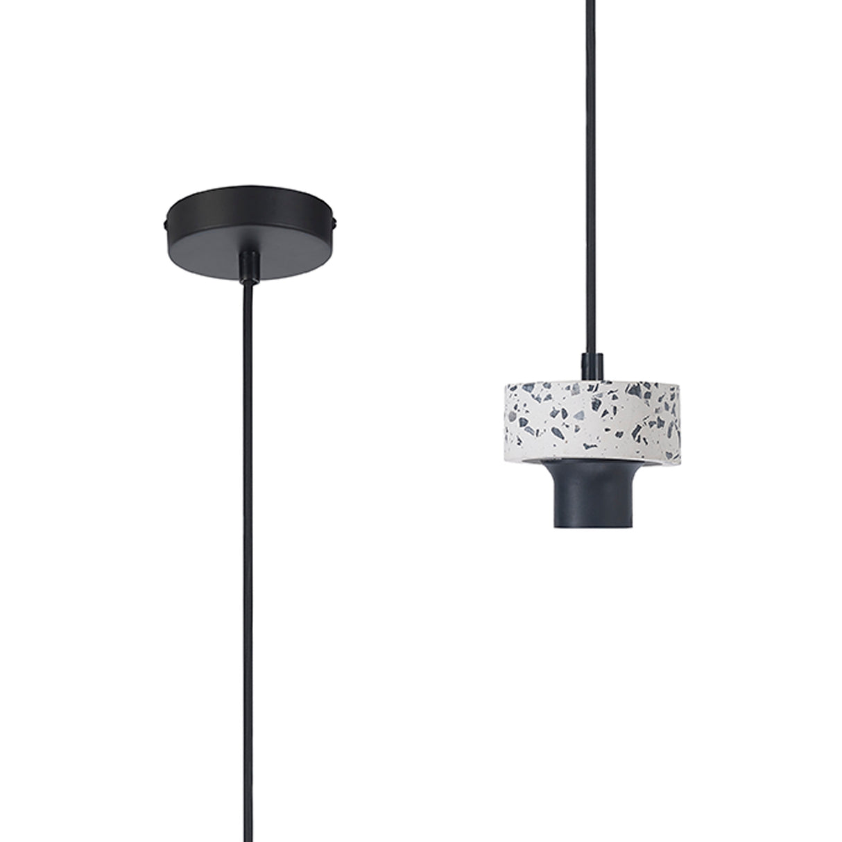 Berry Suspension Kit, 1 x E27, Terrazzo Marble / Black / Black Fabric