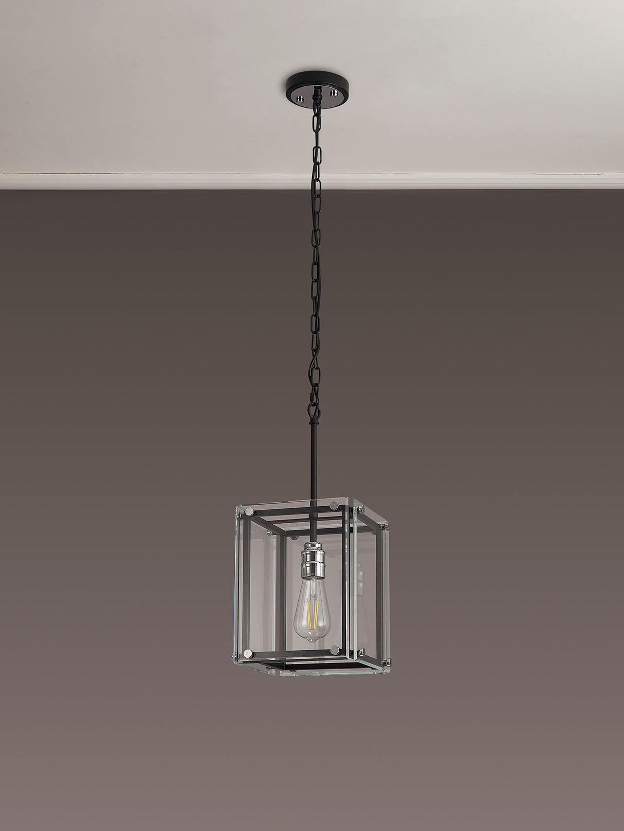 Bolton Pendant, 1 Light E27, Matt Black / Chrome / Clear Glass