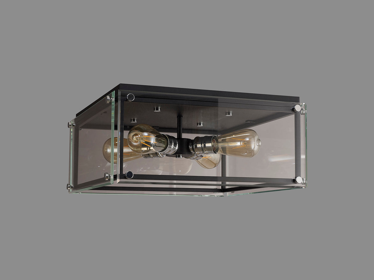 Bolton Flush, 4 Light E27, Matt Black / Chrome / Clear Glass