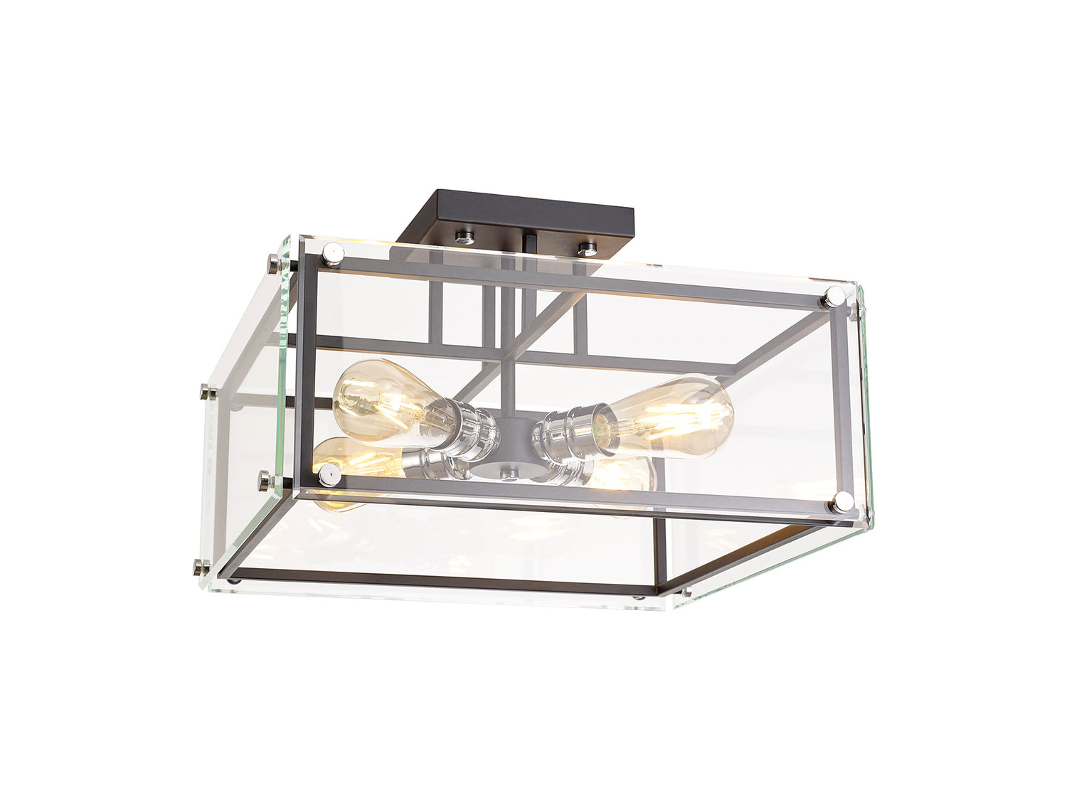 Bolton Semi Flush, 4 Light E27, Matt Black / Chrome / Clear Glass
