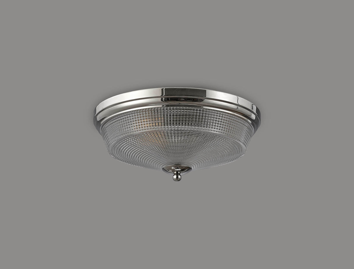 Gray 2 Light E27 Flush Ceiling Light, Polished Nickel / Prismatic Glass