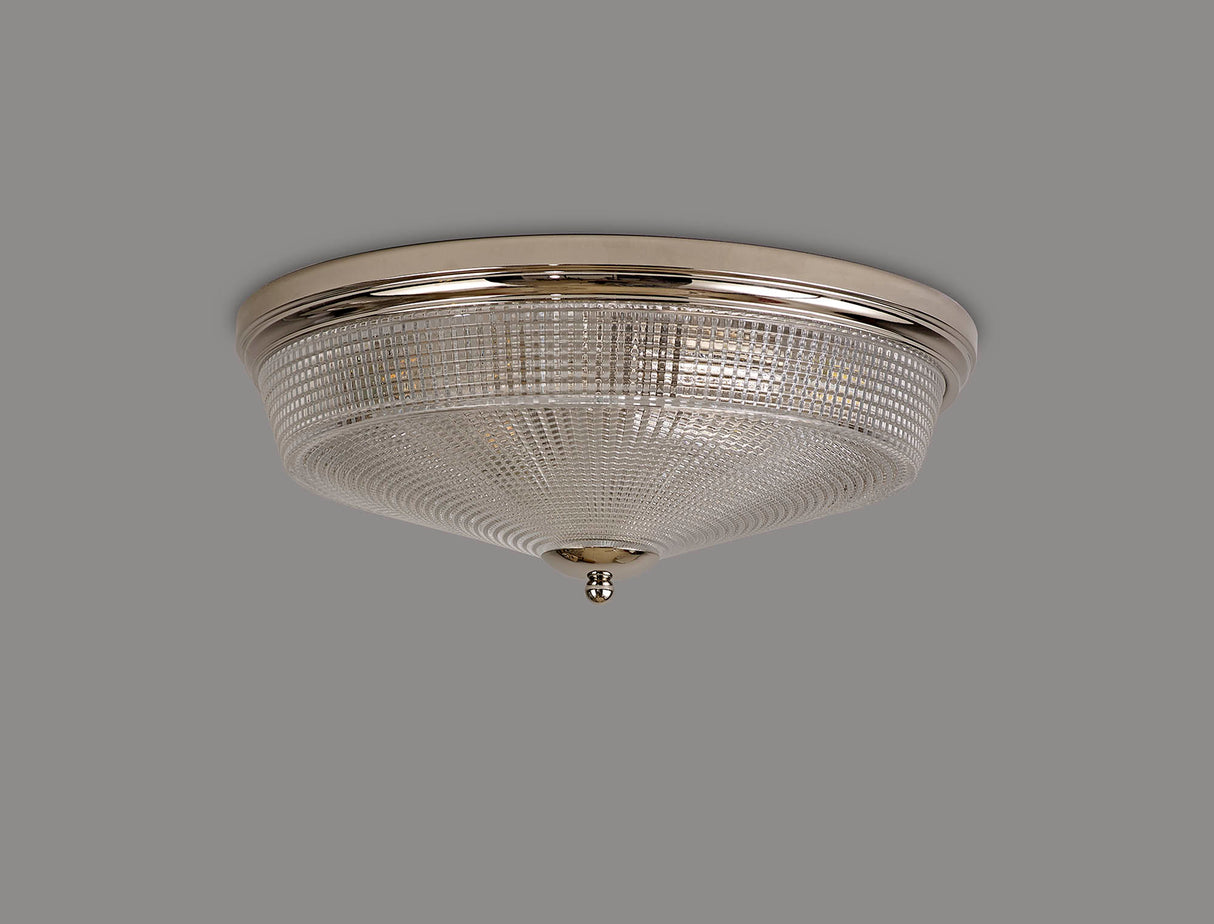 Gray 3 Light E27 Flush Ceiling Light, Polished Nickel / Prismatic Glass