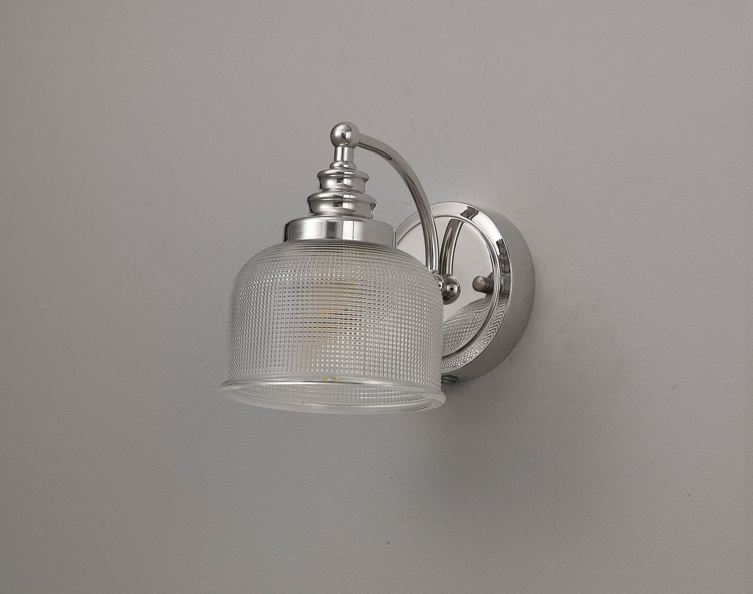 Gray Switched Wall Lamp 1 Light E27 Polished Nickel / Prismatic Glass