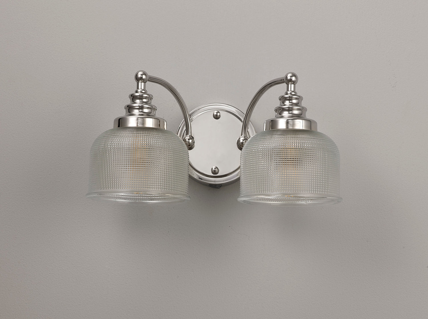 Gray Switched Wall Lamp 2 Light E27 Polished Nickel / Prismatic Glass