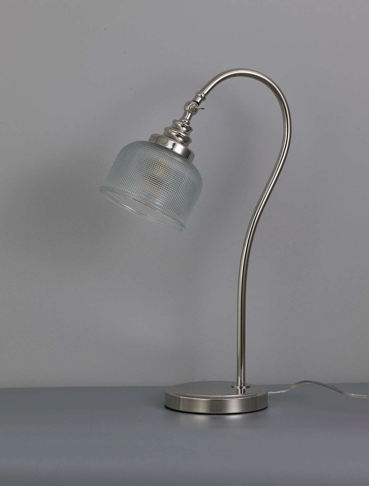 Gray Table Lamp 1 Light E27 Polished Nickel / Prismatic Glass