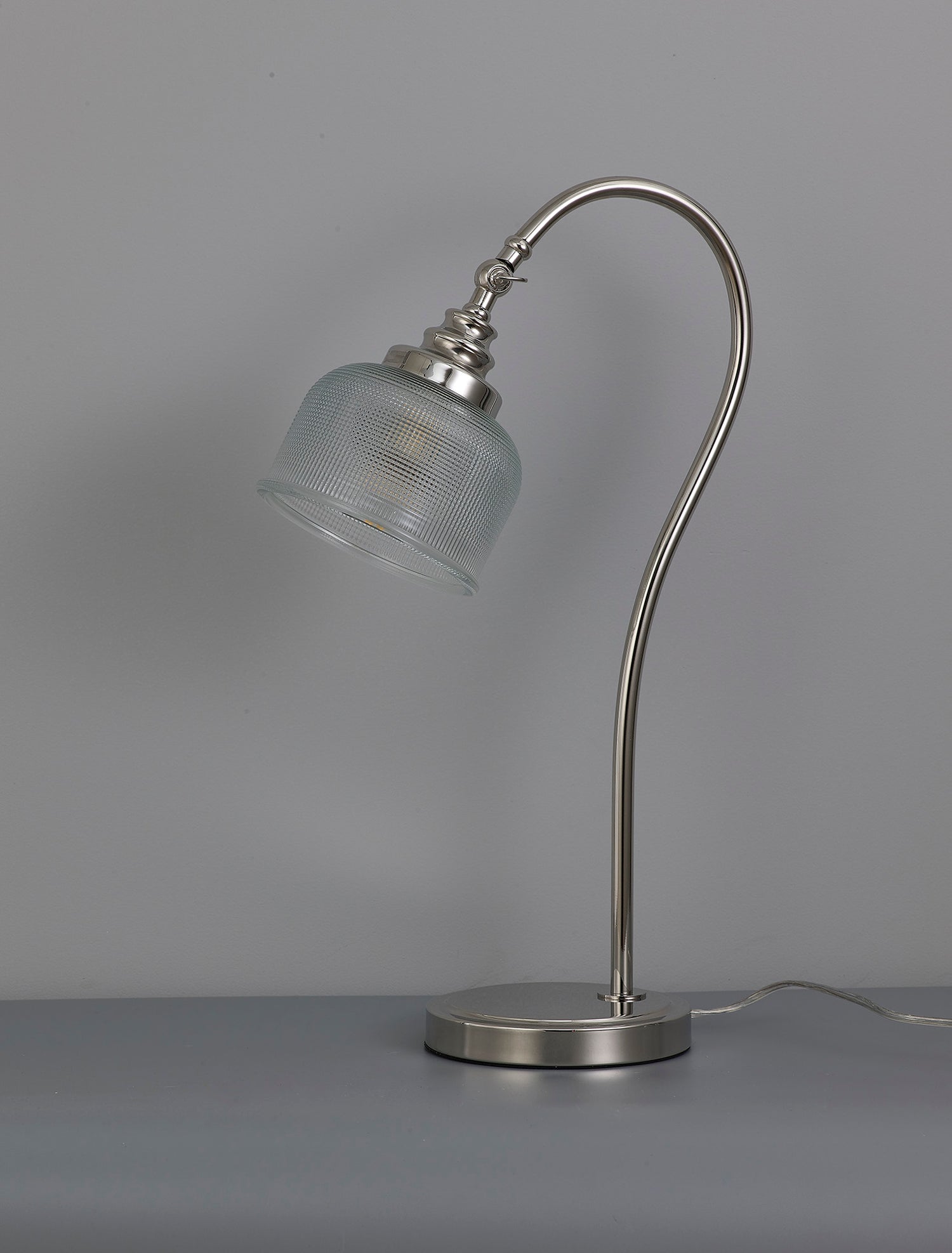 Gray Table Lamp 1 Light E27 Polished Nickel / Prismatic Glass