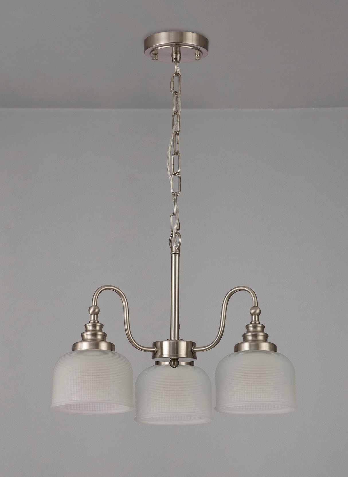 Gray Semi Flush / Pendant, 3 Light E27, Satin Nickel / Frosted Glass
