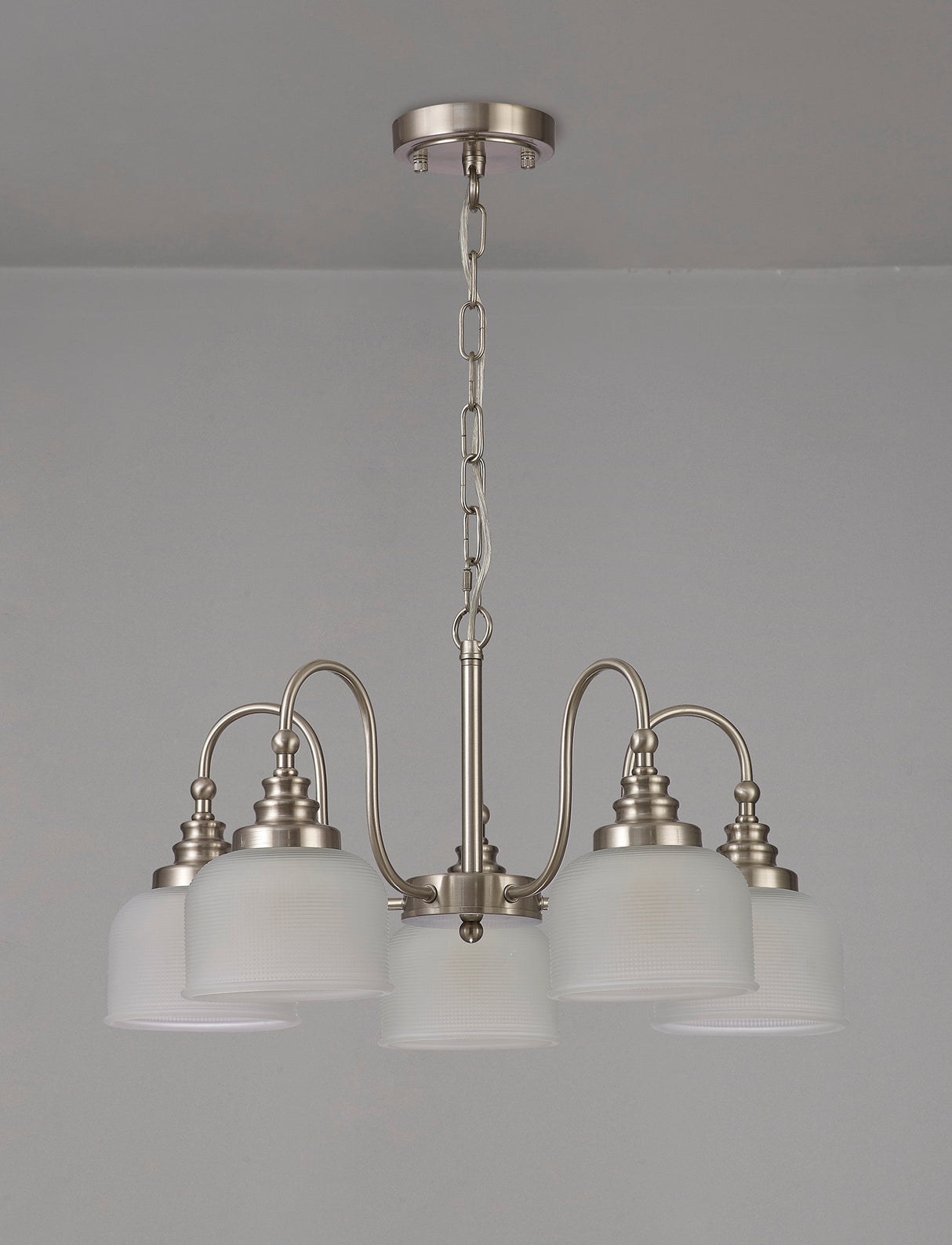 Gray Semi Flush / Pendant, 5 Light E27, Satin Nickel / Frosted Glass