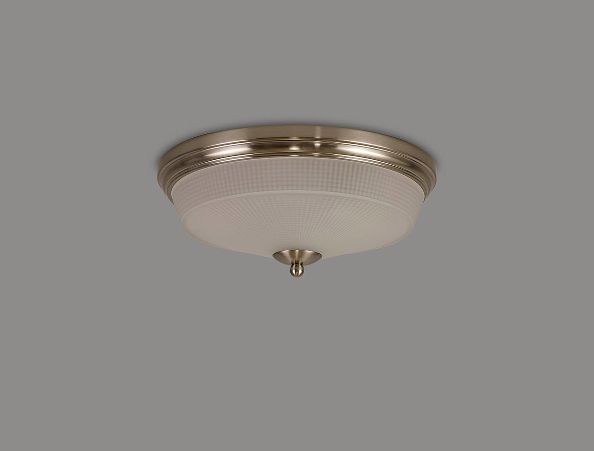 Gray 2 Light E27 Flush Ceiling Light, Satin Nickel / Frosted Glass