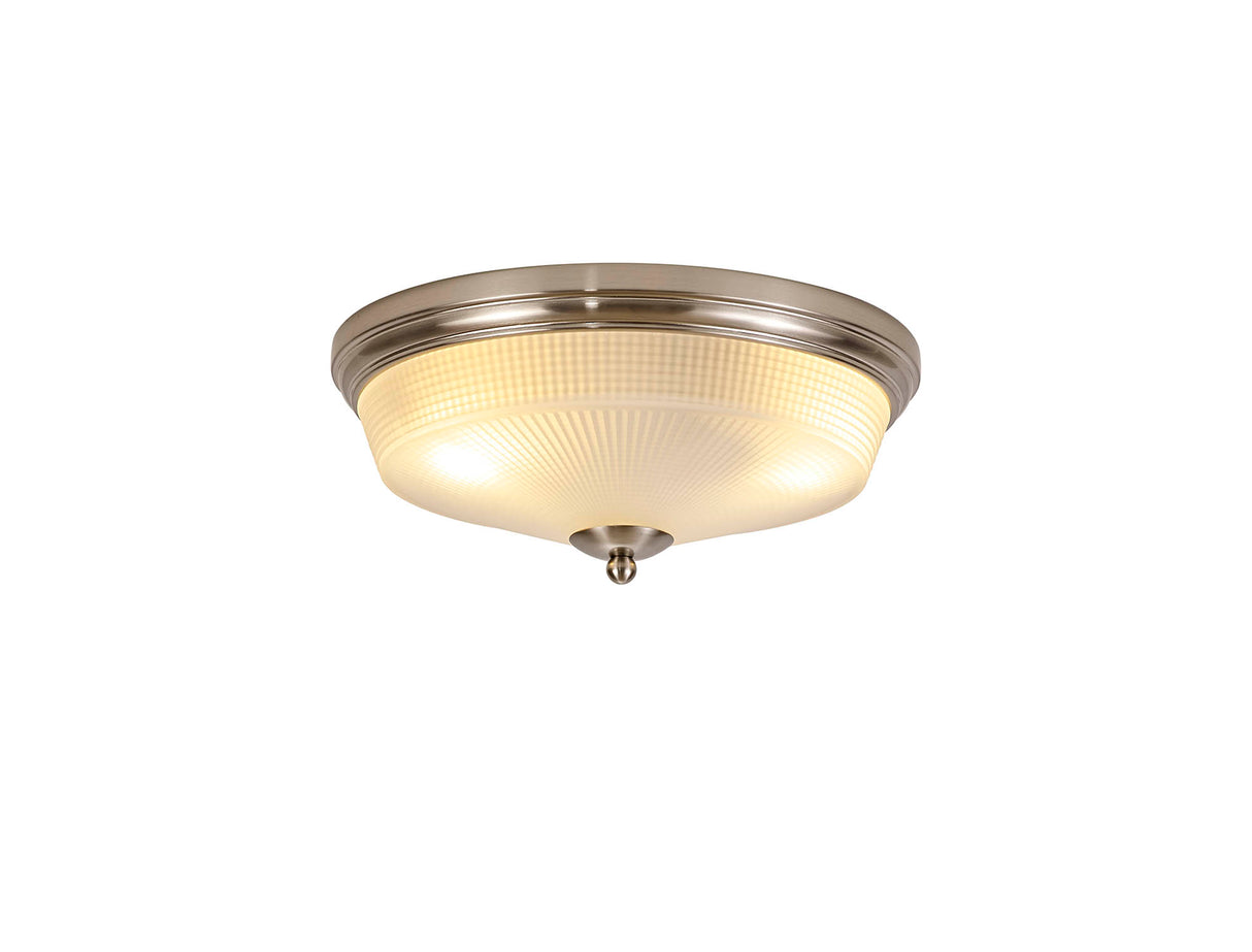 Gray 2 Light E27 Flush Ceiling Light, Satin Nickel / Frosted Glass