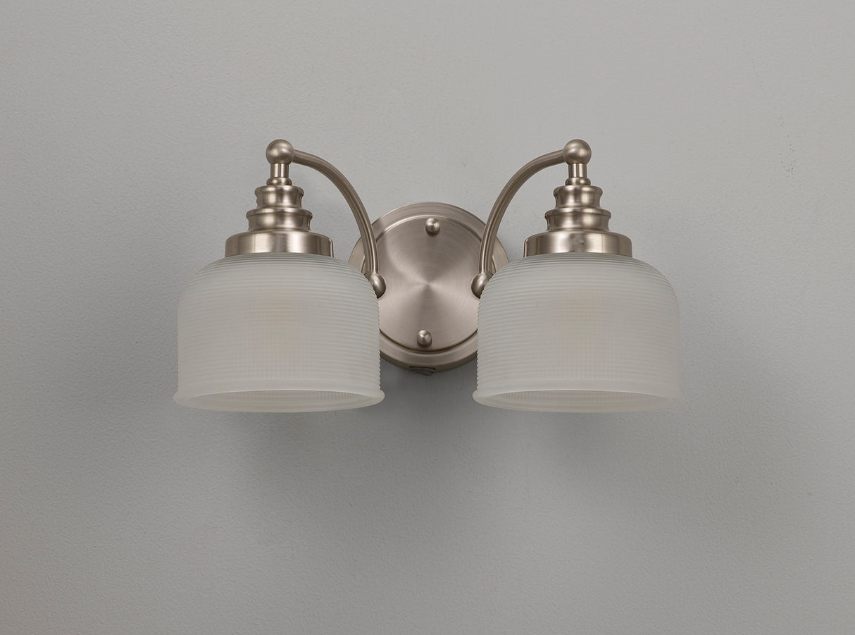 Gray Switched Wall Lamp 2 Light E27 Satin Nickel / Frosted Glass