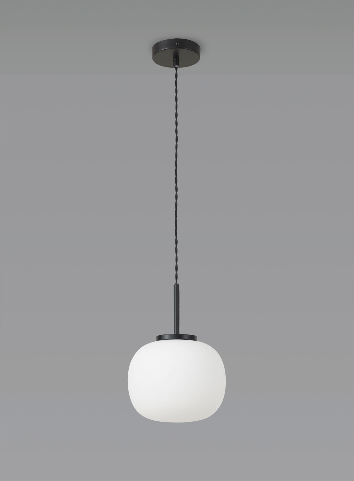 Cunnington Small Oval Ball Pendant 1 Light E27 Matt Black Suspension With Frosted White Glass Globe
