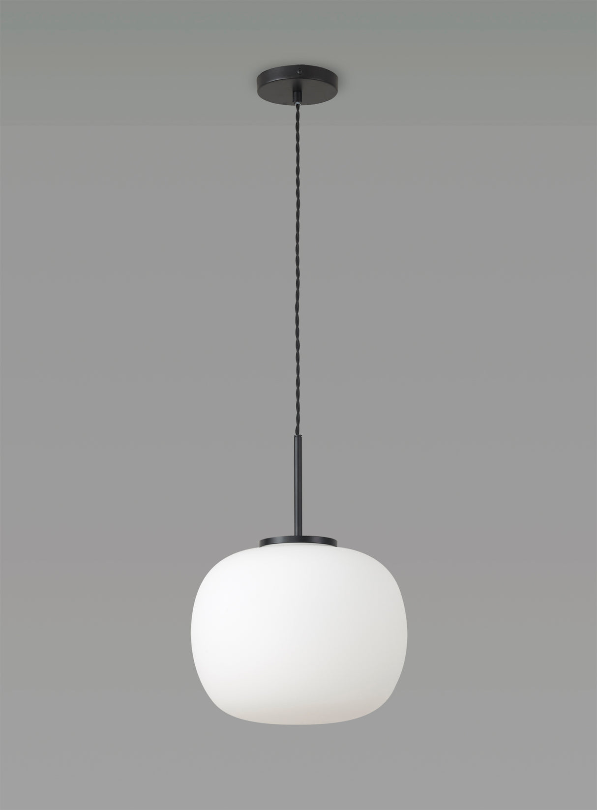 Cunnington Medium Oval Ball Pendant 1 Light E27 Matt Black Suspension With Frosted White Glass Globe