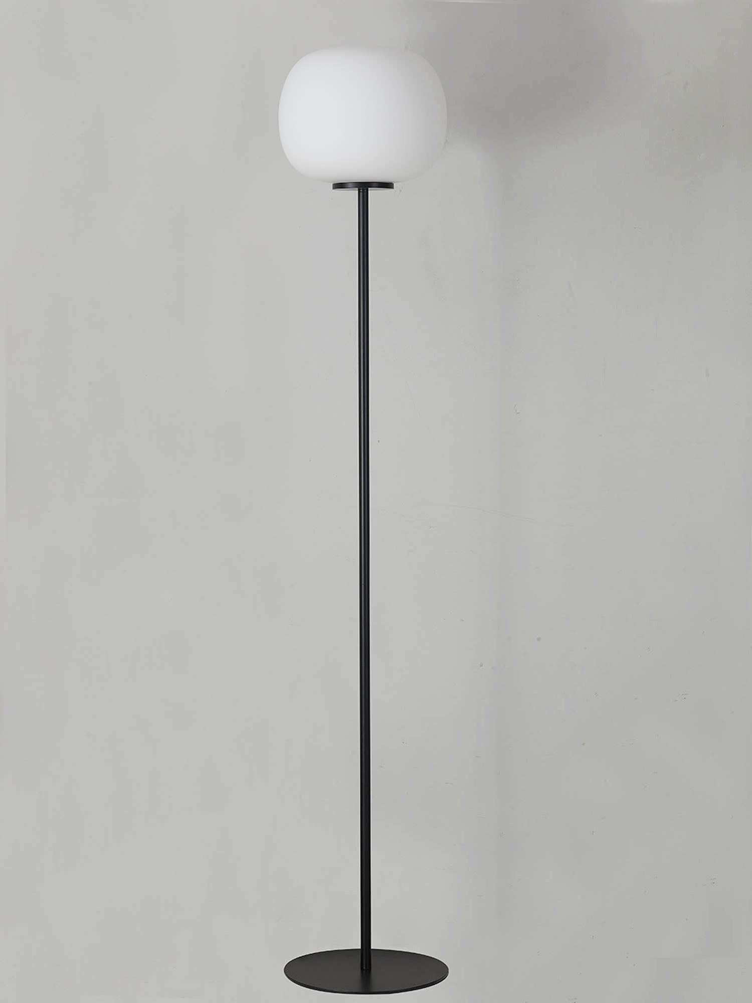Cunnington Medium Oval Ball Floor Lamp 1 Light E27 Matt Black Base With Frosted White Glass Globe
