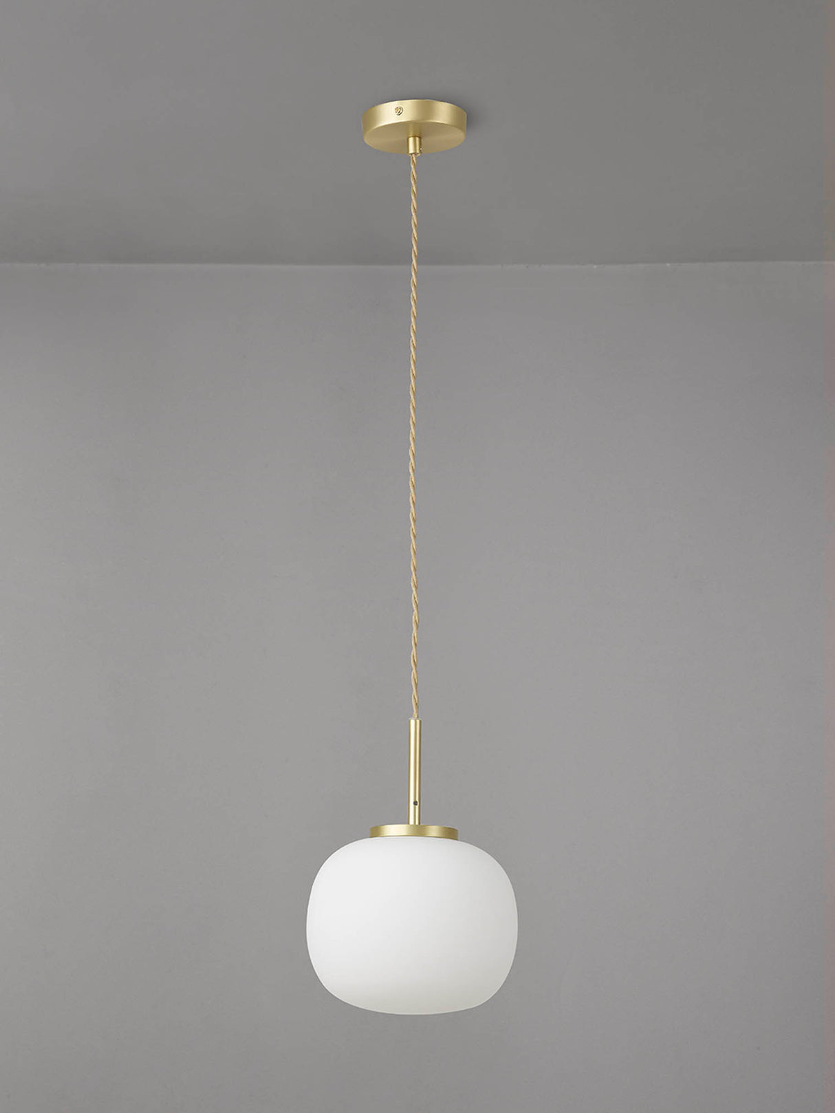 Cunnington Small Oval Ball Pendant 1 Light E27 Satin Gold Suspension With Frosted White Glass Globe