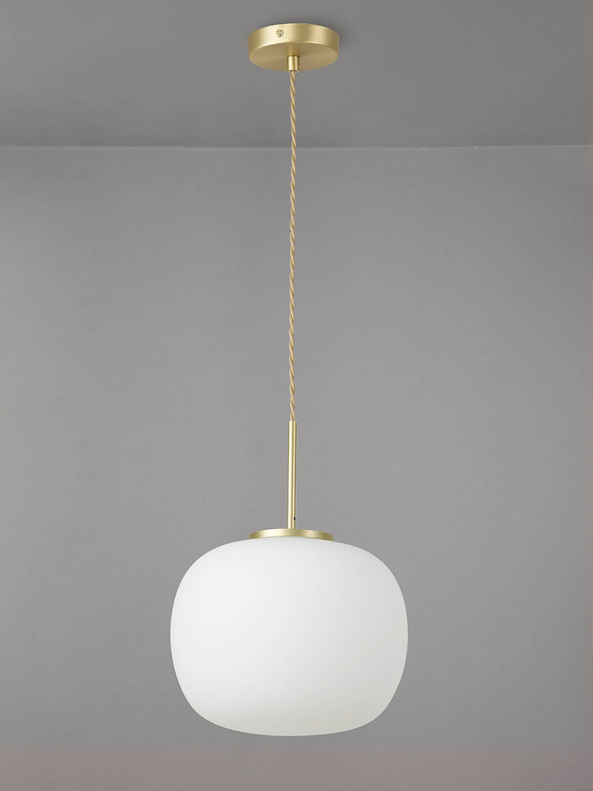 Cunnington Medium Oval Ball Pendant 1 Light E27 Satin Gold Suspension With Frosted White Glass Globe