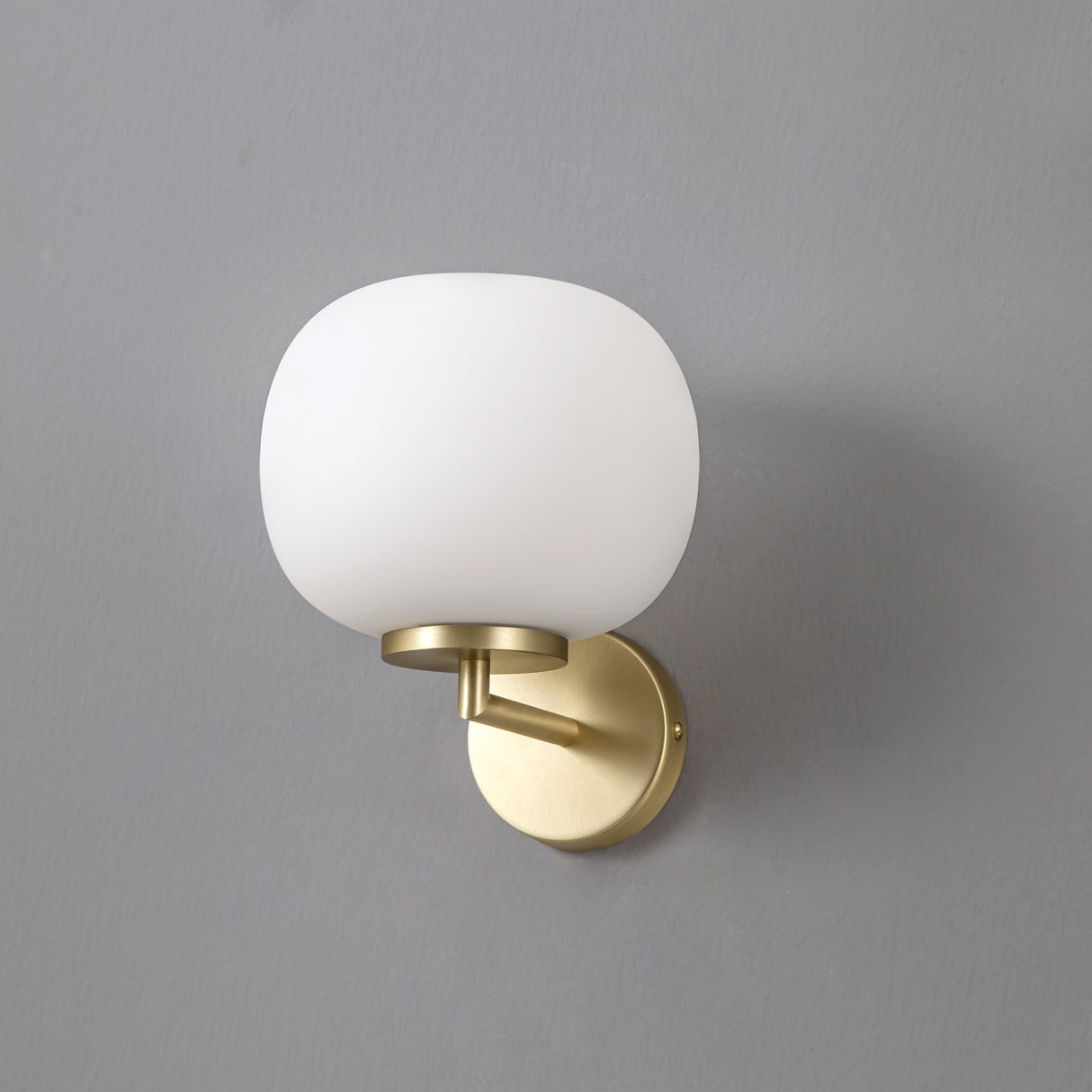 Cunnington Small Oval Ball Wall Light 1 Light E27 Satin Gold Base With Frosted White Glass Globe