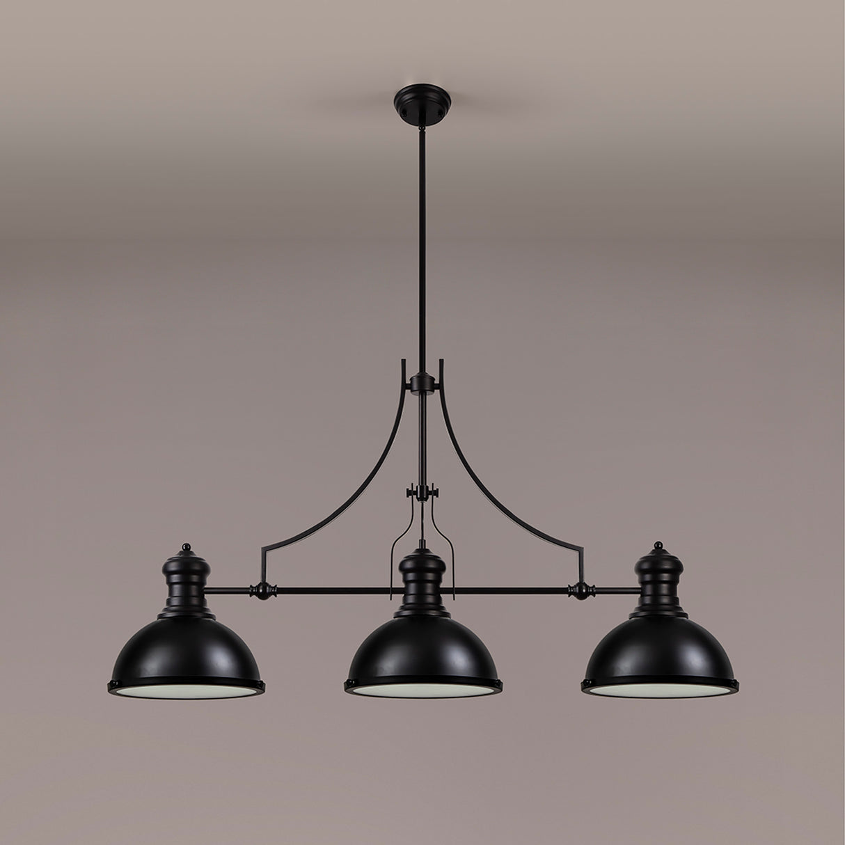 Munro Linear Pendant, 3 x E27, Matt Black/Frosted Glass