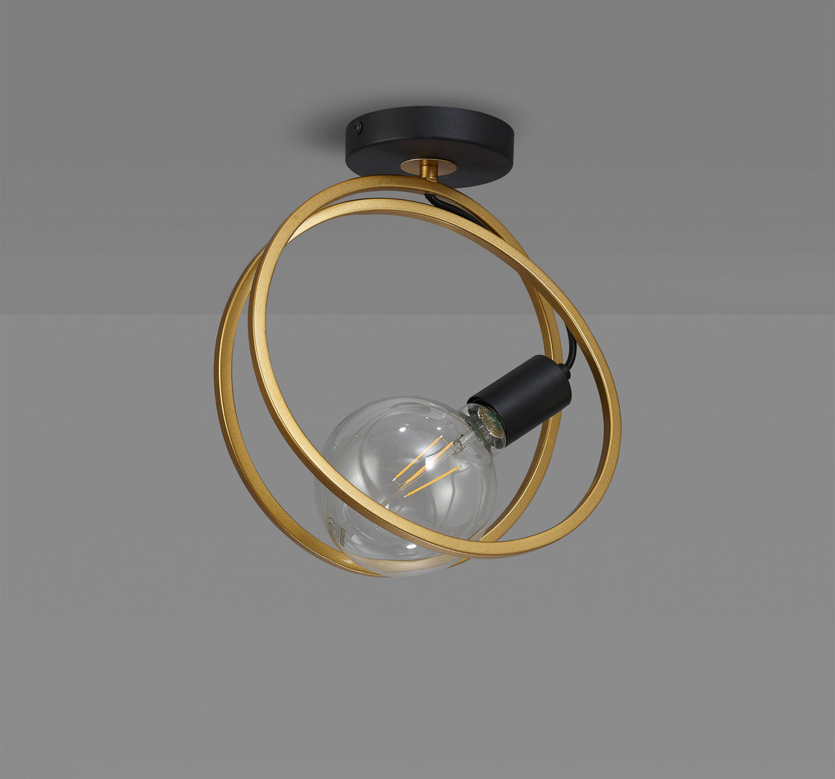 Kay Double Ring Ceiling Flush, 1 Light E27, Matt Black / Painted Gold, G95/120 Lamp Recommended