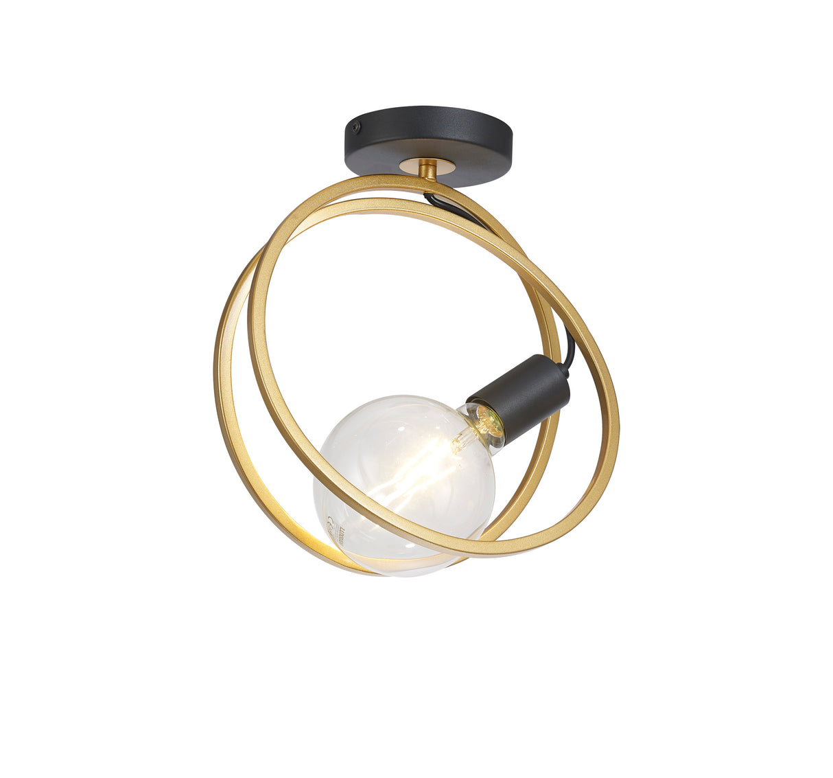 Kay Double Ring Ceiling Flush, 1 Light E27, Matt Black / Painted Gold, G95/120 Lamp Recommended