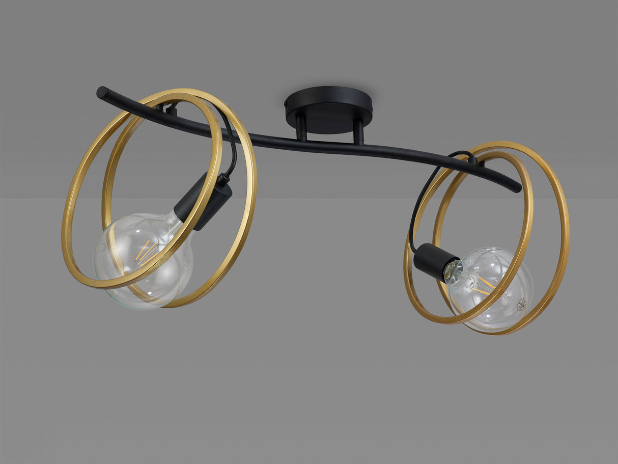 Kay Double Ring Ceiling Flush, 2 Light E27, Matt Black / Painted Gold, G95/120 Lamp Recommended