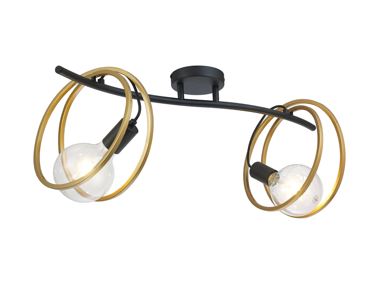 Kay Double Ring Ceiling Flush, 2 Light E27, Matt Black / Painted Gold, G95/120 Lamp Recommended