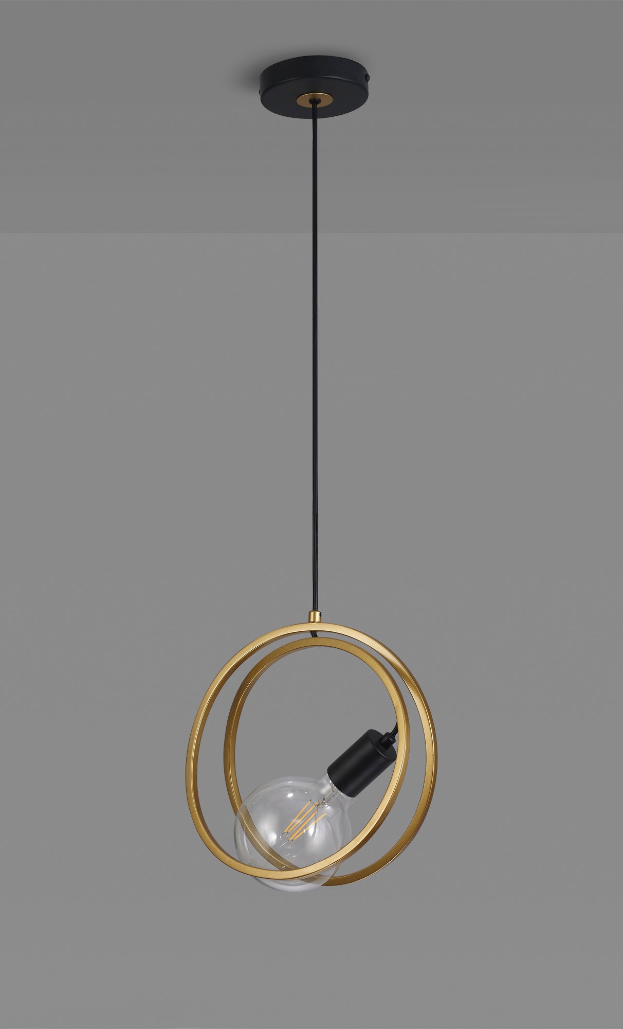 Kay Double Ring Single Pendant, 1 Light E27, Matt Black / Painted Gold, G95/120 Lamp Recommended