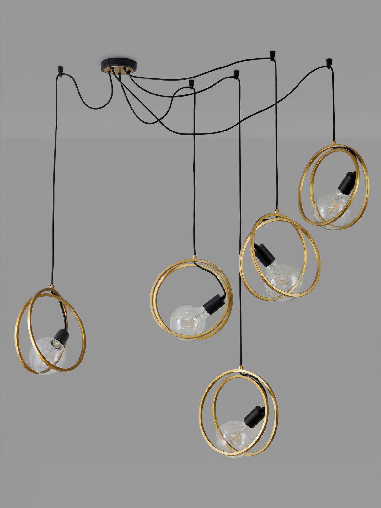 Kay Double Ring Multi Pendant, 5 Light E27, Matt Black / Painted Gold, G95/120 Lamp Recommended