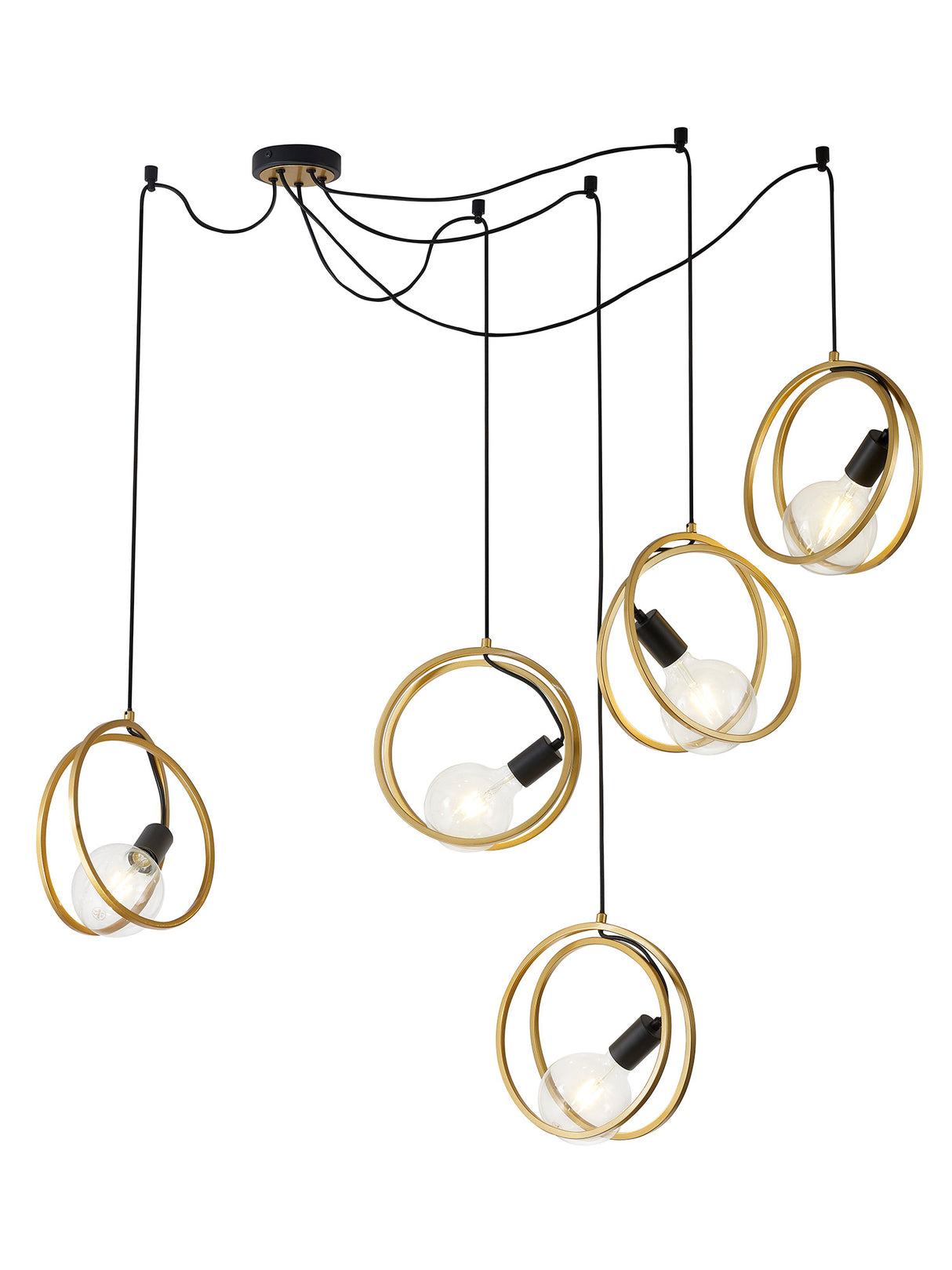 Kay Double Ring Multi Pendant, 5 Light E27, Matt Black / Painted Gold, G95/120 Lamp Recommended