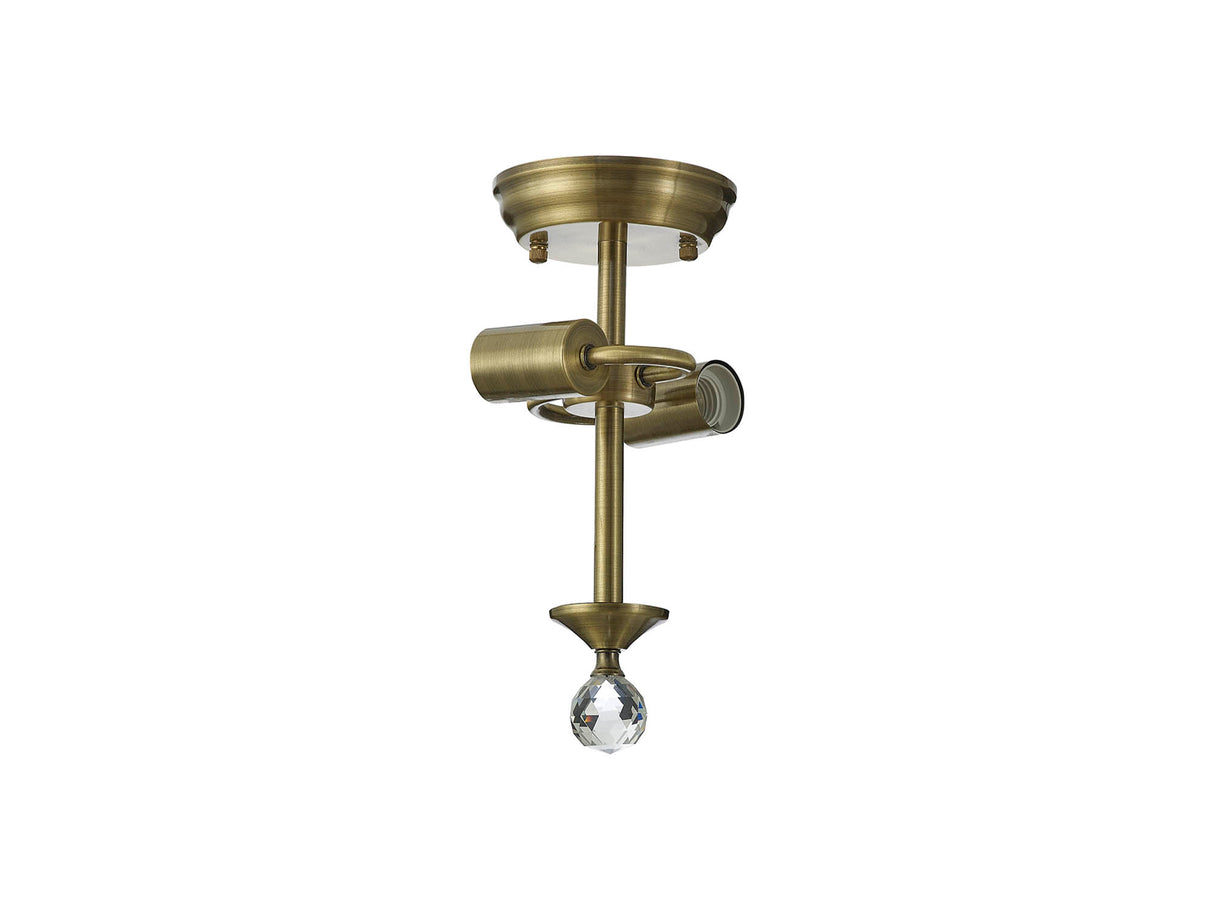 Holloway Semi Flush Ceiling Fitting, 2 x E27, Antique Brass