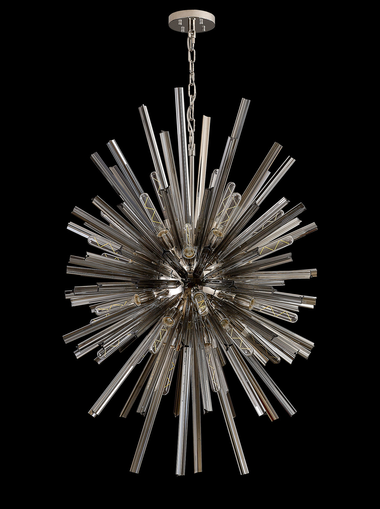 Harris 32 Light E27, Vertical Oval Pendant Polished Nickel / Smoke Glass, Item Weight: 22kg