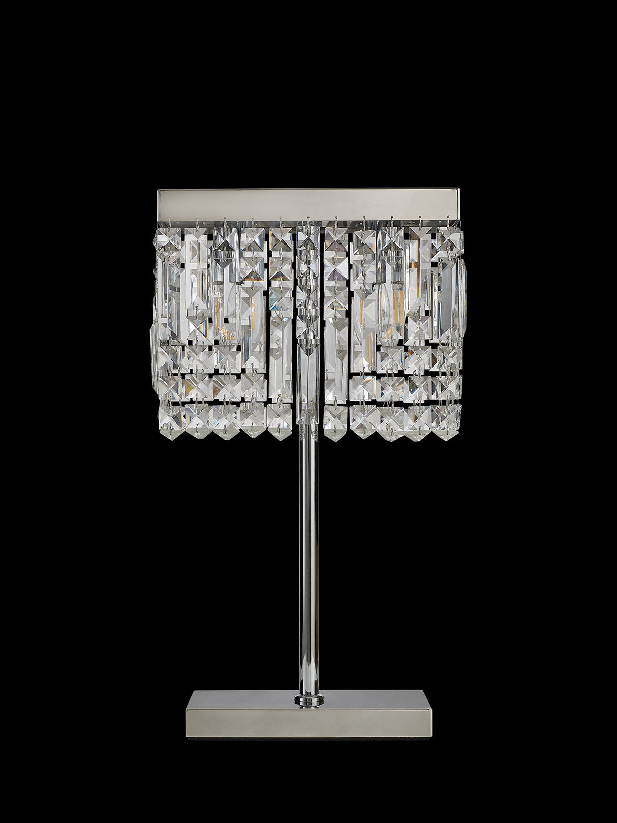 Devine 30x10cm Rectangular Table Lamp, 2 Light E14, Polished Chrome / Crystal