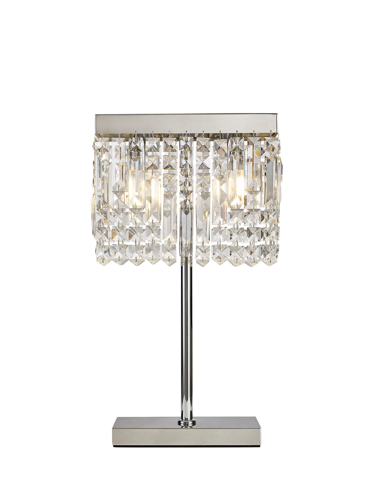 Devine 30x10cm Rectangular Table Lamp, 2 Light E14, Polished Chrome / Crystal