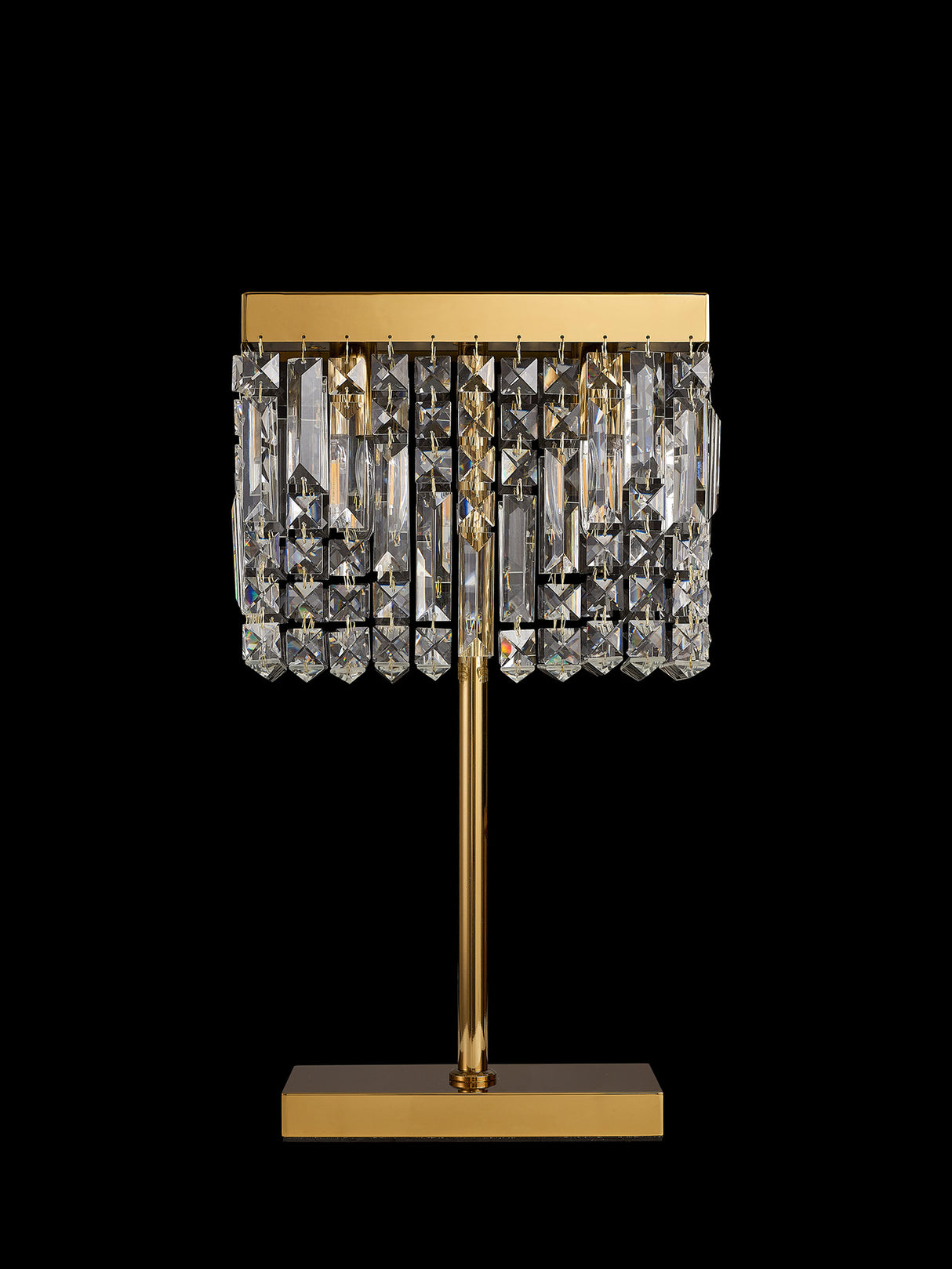 Devine 30x10cm Rectangular Table Lamp, 2 Light E14, Gold / Crystal