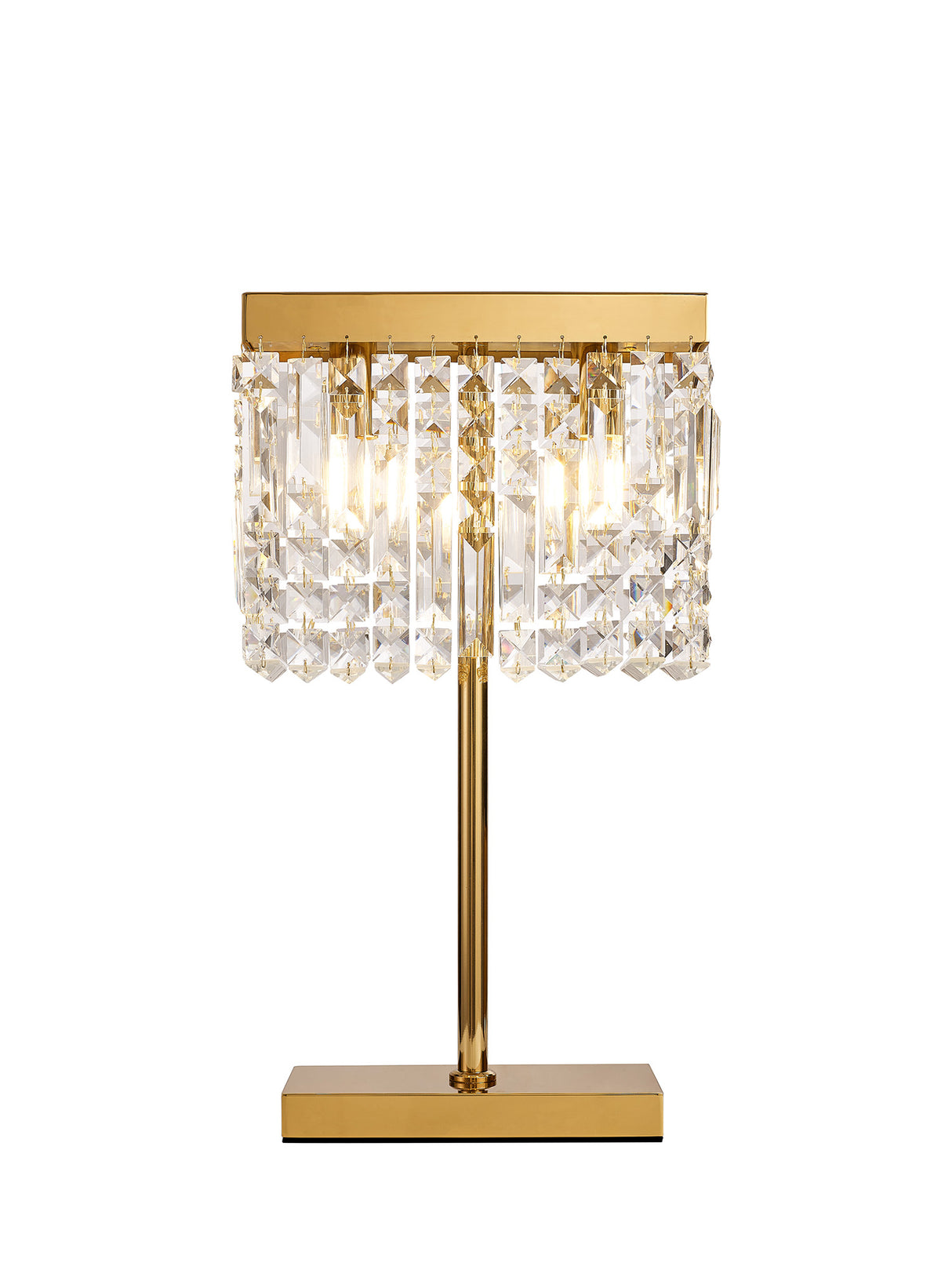 Devine 30x10cm Rectangular Table Lamp, 2 Light E14, Gold / Crystal