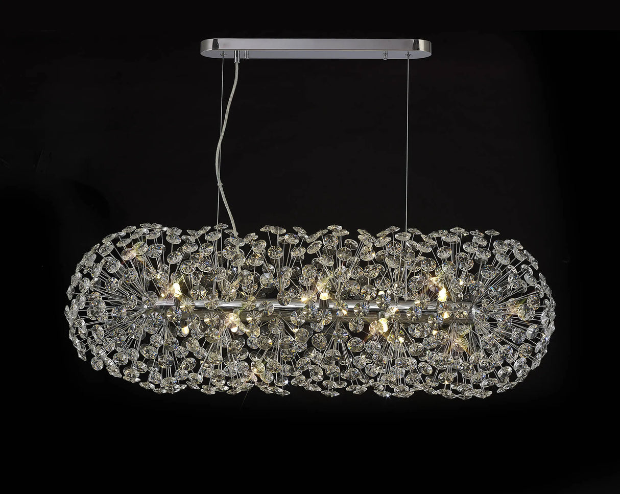 Byrne Oblong Linear Pendant 10 x G9 Polished Chrome/Crystal (28 extra sets of crystal)