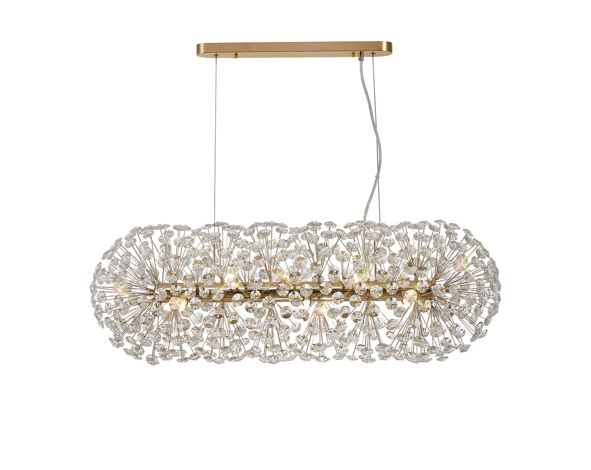 Byrne Oblong Linear Pendant 10 Light G9 French Gold / Crystal (28 extra sets of crystal)