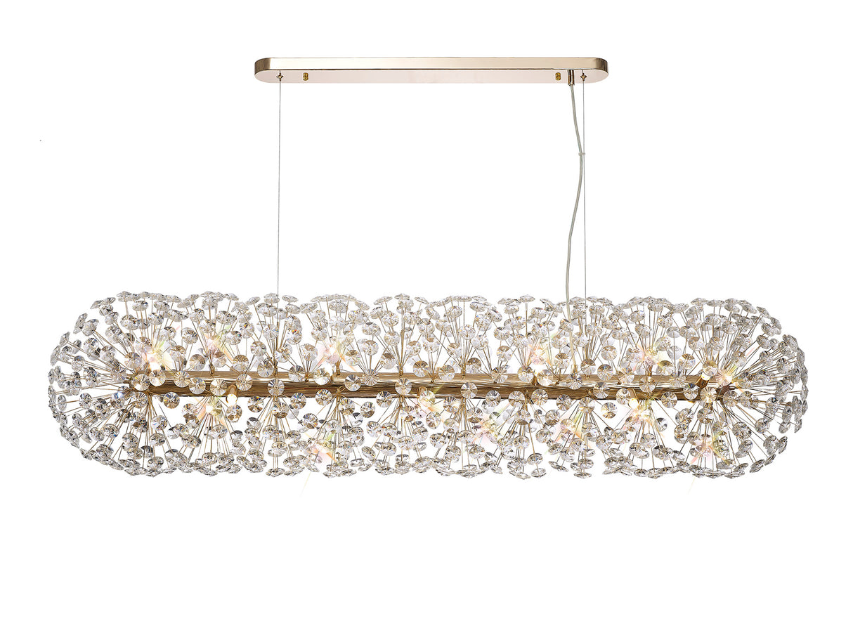 Byrne Oblong Linear Pendant 14 Light G9 French Gold / Crystal (44 extra sets of crystal)