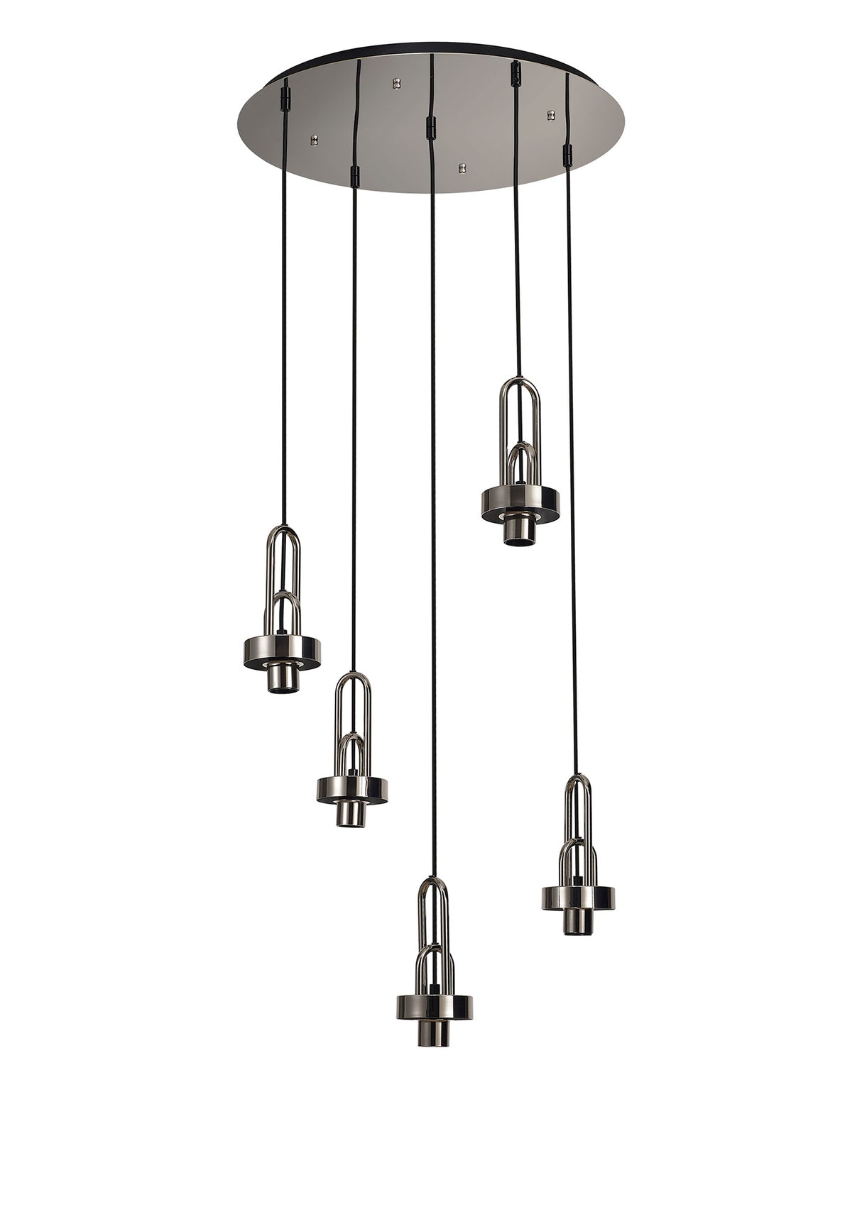 Allardyce 2.5m Round Suspension Kit, 5 x E27, Polished Nickel / Matt Black