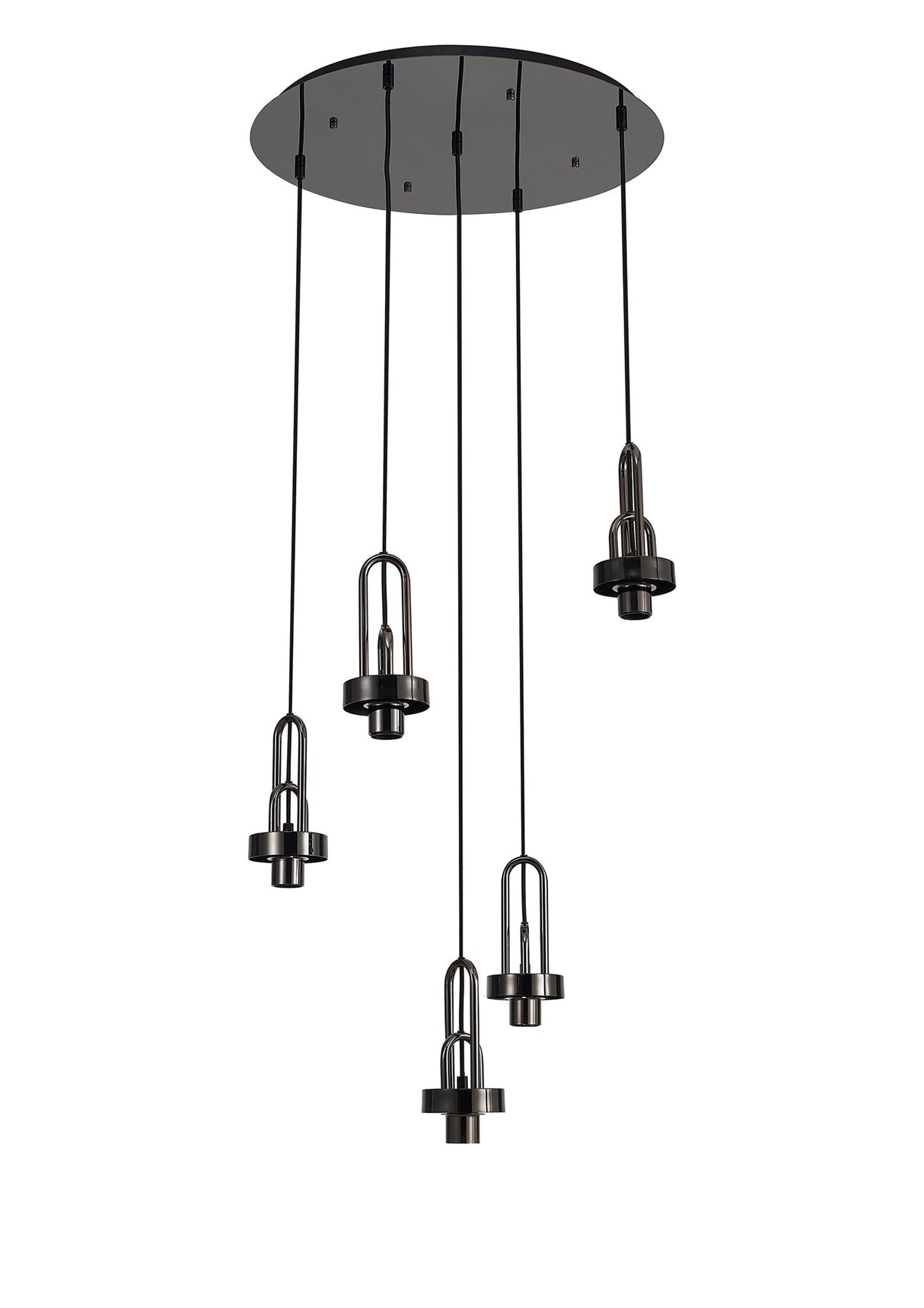 Allardyce 2.5m Round Suspension Kit, 5 x E27, Black Chrome / Matt Black