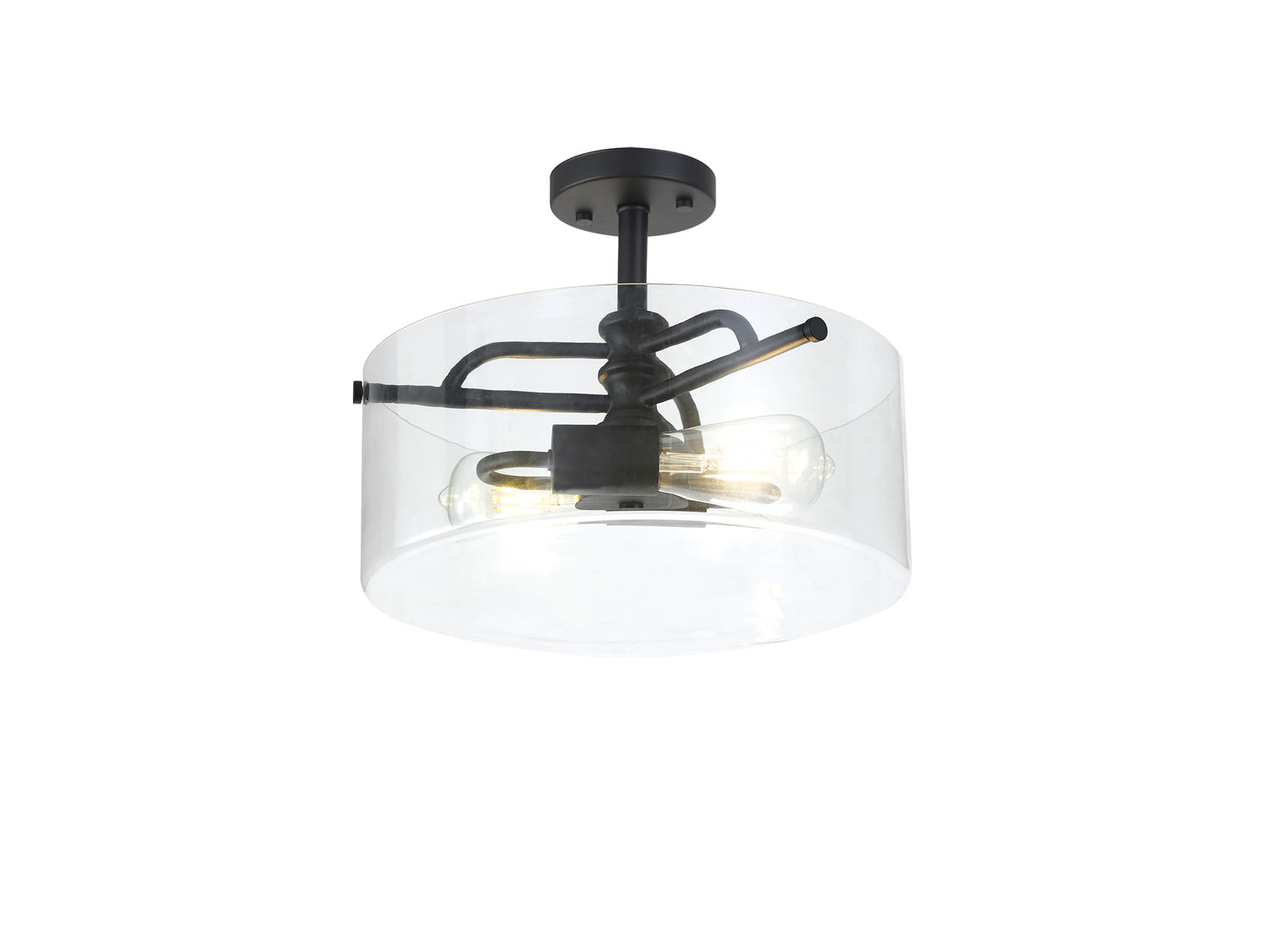 Venison Semi Flush Ceiling, 2 Light E27, Sand Black / Clear Glass