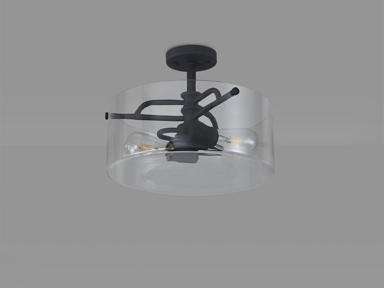 Venison Semi Flush Ceiling, 2 Light E27, Anthracite / Clear Glass