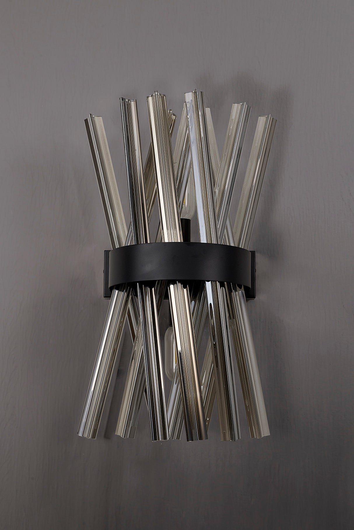 Harris 2 Light E14, Wall Light E14, Matt Black / Smoke Glass